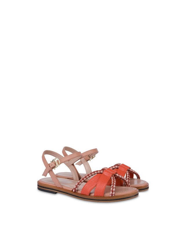 Pollini Sandali Flat In Vitello Bicolor Interlude Cannella/nude Sottocosto