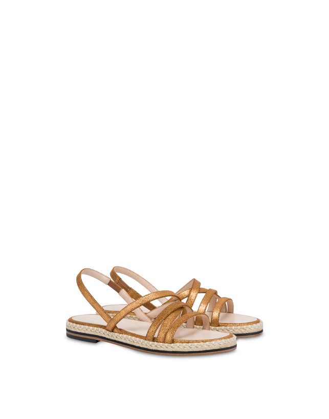 Pollini Sandali Flat In Crosta Laminata Playa Oro Presa