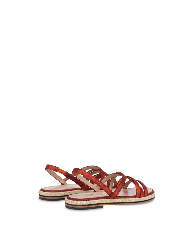 Pollini Sandali Flat In Crosta Laminata Playa Cannella Sconto