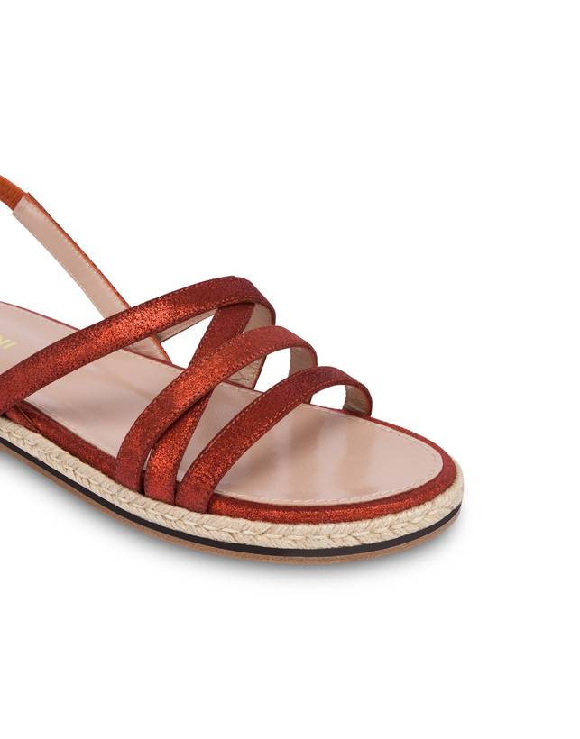 Pollini Sandali Flat In Crosta Laminata Playa Cannella Sconto