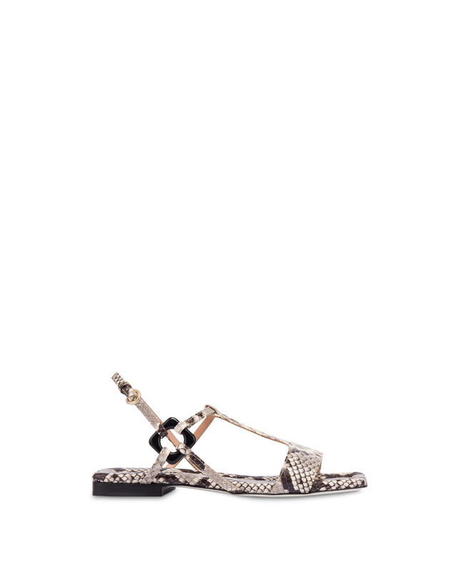 Pollini Sandali Flat In Vitello Stampa Pitone Between The Lines Roccia