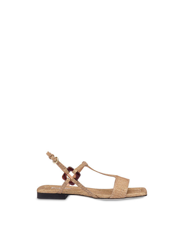Pollini Sandali Flat In Vitello Stampa Pitone Between The Lines Wood-oro