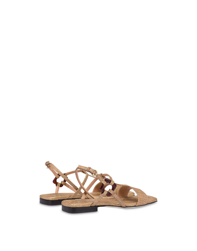 Pollini Sandali Flat In Vitello Stampa Pitone Between The Lines Wood-oro Economico