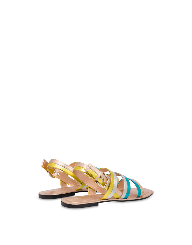 Pollini Sandali Flat In Nappa Laminata Rainbow Rame/pool/argento/sun In Vendita