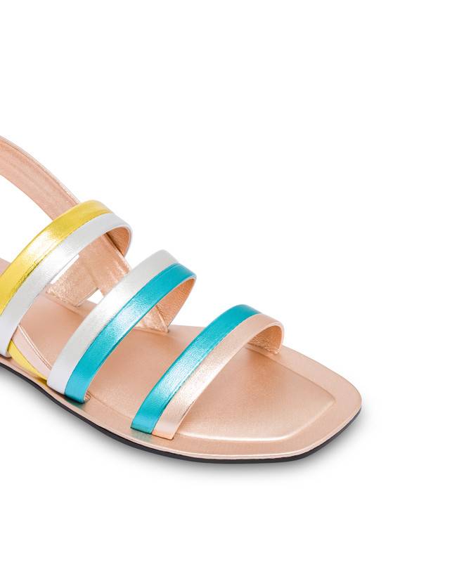 Pollini Sandali Flat In Nappa Laminata Rainbow Rame/pool/argento/sun In Vendita
