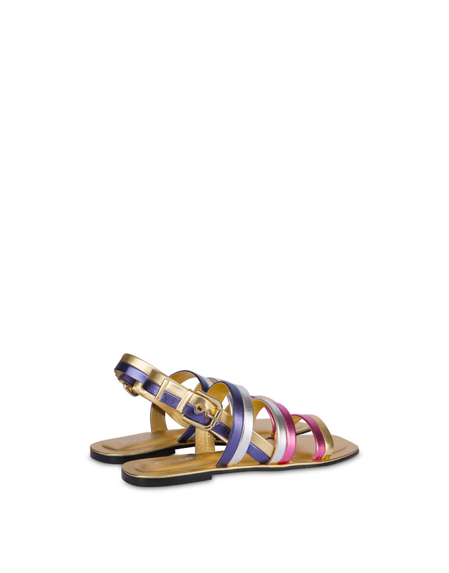 Pollini Sandali Flat In Nappa Laminata Rainbow Oro/peonia/argento/iris Saldi