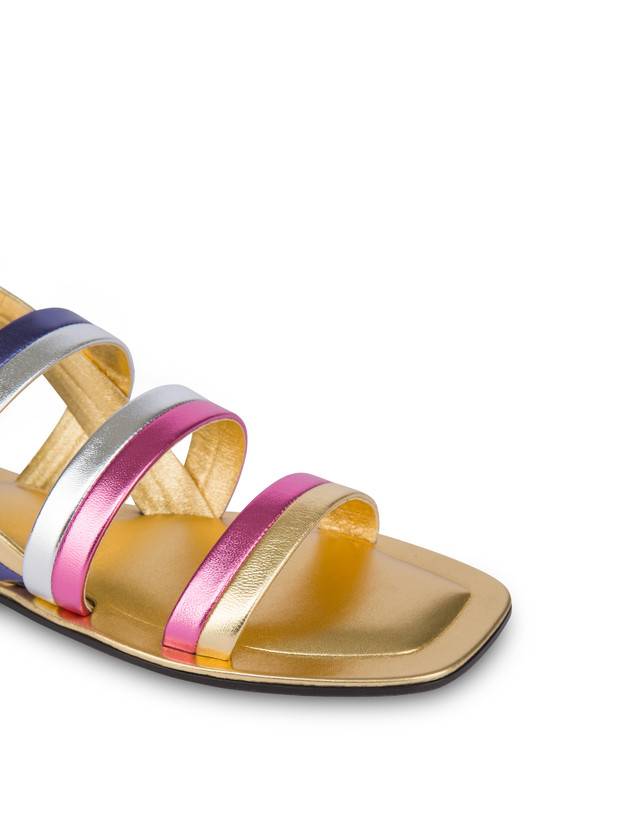Pollini Sandali Flat In Nappa Laminata Rainbow Oro/peonia/argento/iris Saldi