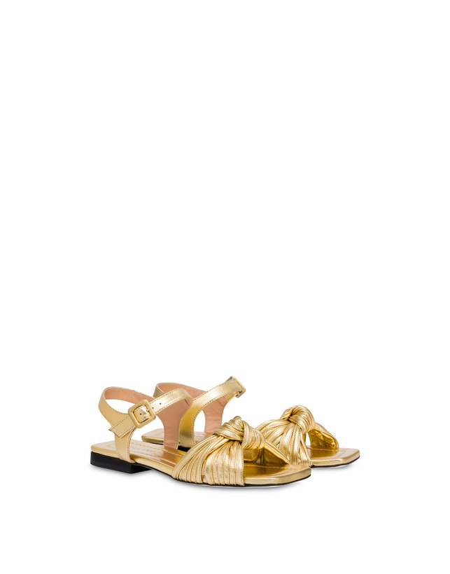Pollini Sandali Flat In Nappa Laminata Sailor Knot Oro Online