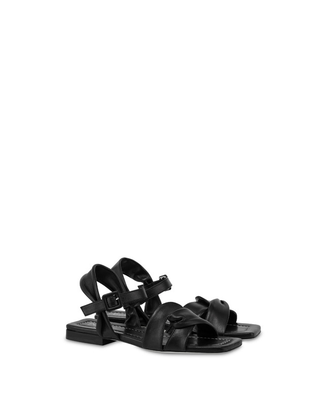 Pollini Sandali Flat In Nappa Oasis Nero Vendita Economica