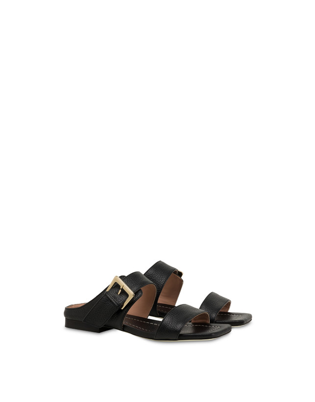 Pollini Sandali Flat In Vitello Bottalato Ethos Nero Vendite Flash