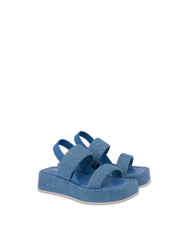 Pollini Sandali Flatform In Tessuto Denim Denim In Saldo