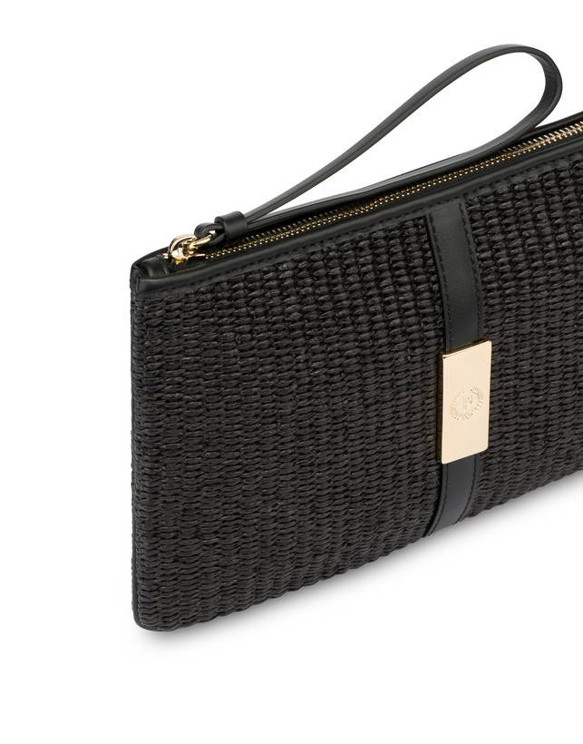 Pollini Pochette In Paglia Essence Nero In Linea