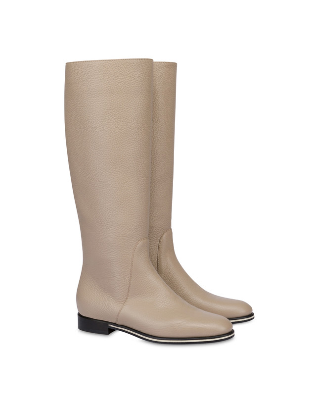 Pollini Stivale Flat In Vitello Core Avorio Promozione Limitata
