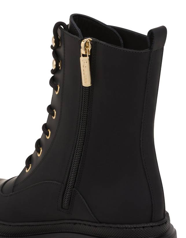Pollini Combat Boot In Vitello Gommato Winter Step Nero Fino Al -60%