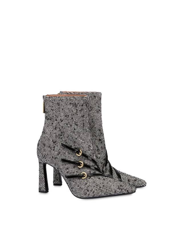 Pollini Stivaletti In Tessuto Spigato Bi-buckle Bianco-nero/nero Online