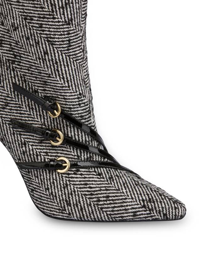 Pollini Stivaletti In Tessuto Spigato Bi-buckle Bianco-nero/nero Online