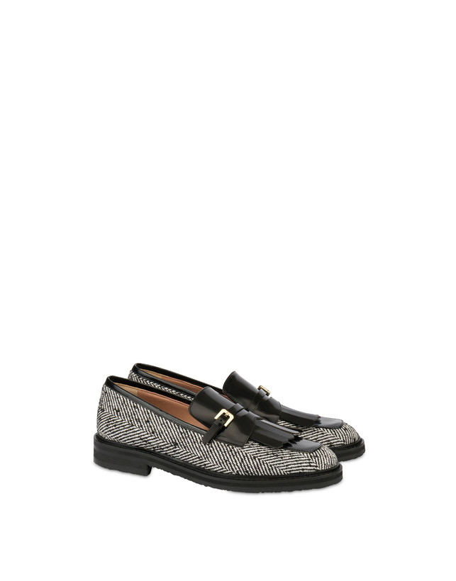 Pollini Mocassini In Tessuto Spigato Camber Sand Bianco-nero/nero Saldi Di Fabbrica