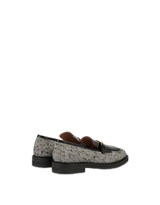 Pollini Mocassini In Tessuto Spigato Camber Sand Bianco-nero/nero Saldi Di Fabbrica