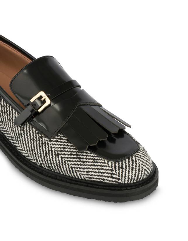 Pollini Mocassini In Tessuto Spigato Camber Sand Bianco-nero/nero Saldi Di Fabbrica
