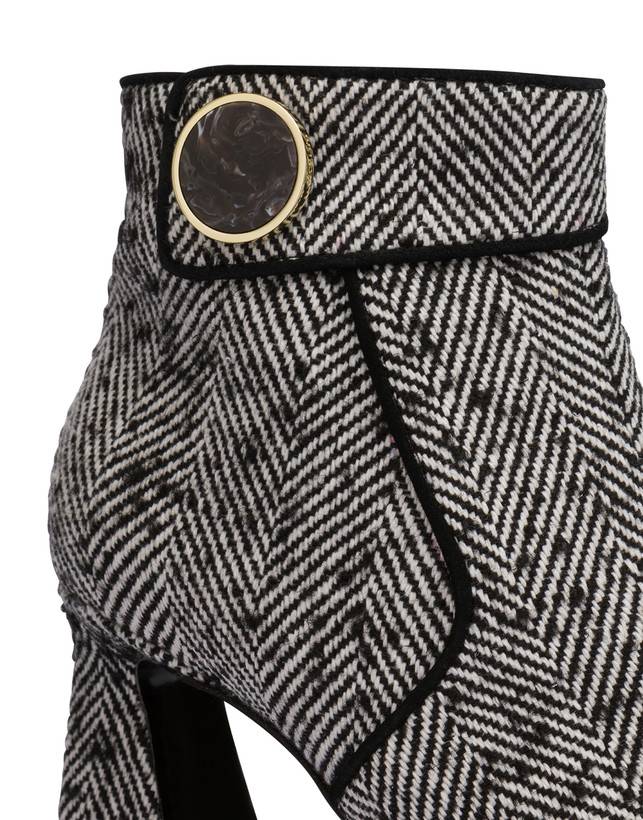 Pollini Stivaletti In Tessuto Spigato Dama Bianco-nero/nero Consegna Veloce