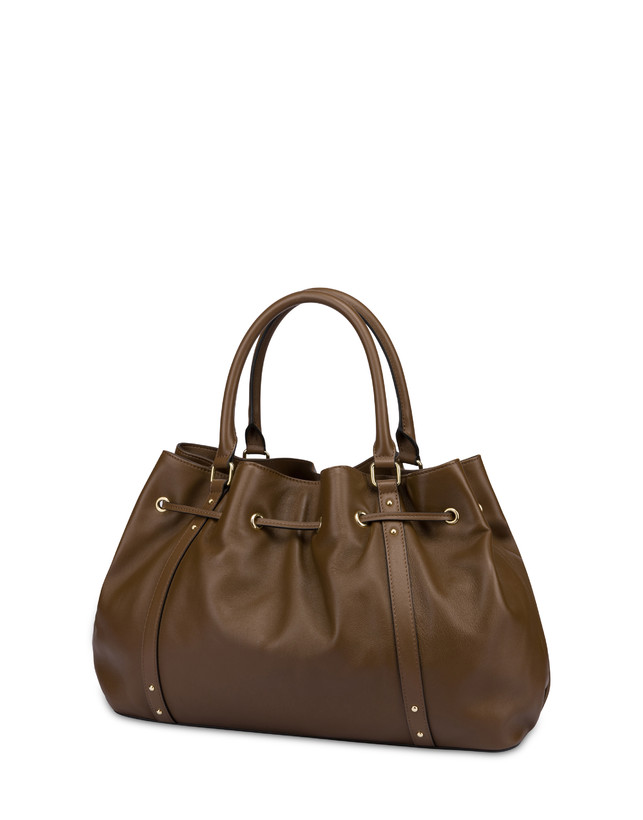 Pollini Borsa Doppio Manico In Nappa Serena Marrone/marrone Vendita Calda