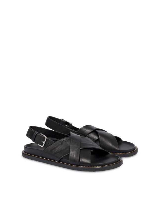 Pollini Sandali Flat In Nappa Natural Feeling Nero Prezzo Ridotto