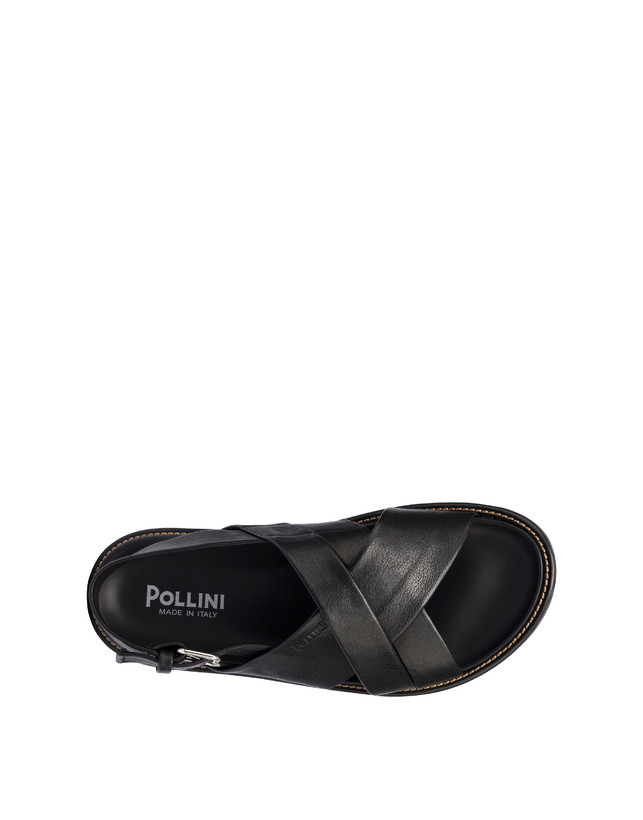Pollini Sandali Flat In Nappa Natural Feeling Nero Prezzo Ridotto