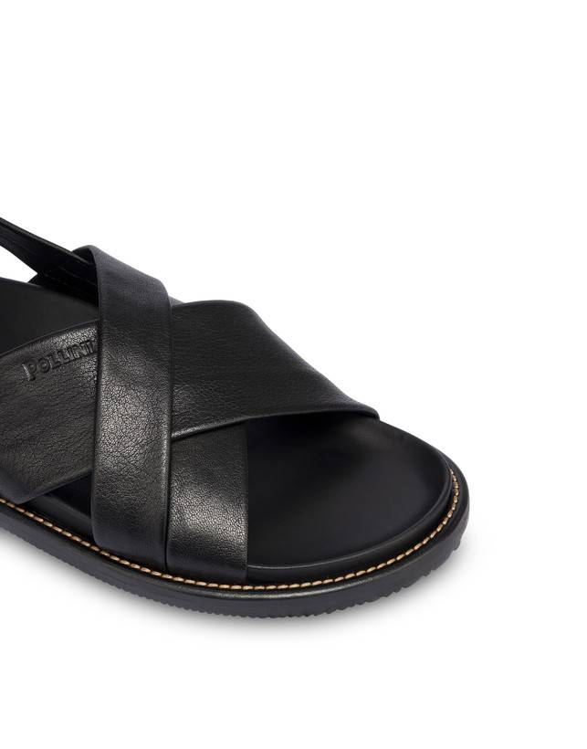 Pollini Sandali Flat In Nappa Natural Feeling Nero Prezzo Ridotto