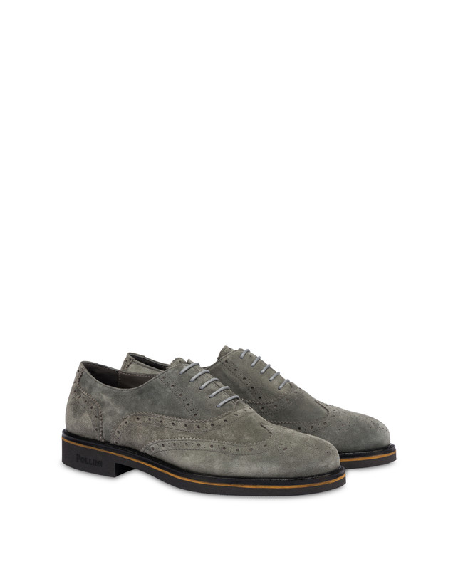 Pollini Derby In Crosta Con Broguering Corinto Grafite Novità