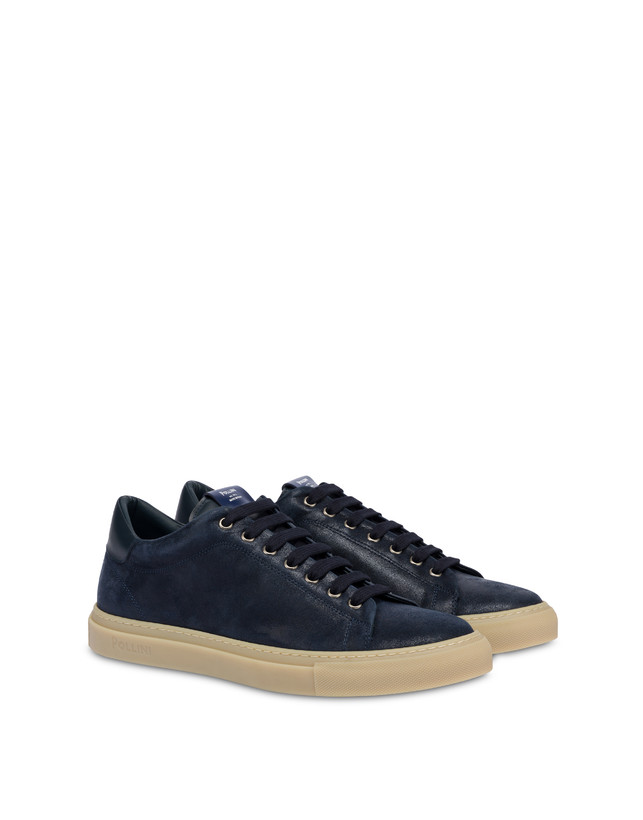 Pollini Sneakers In Crosta Tennis Club Blu Saldi Di Fabbrica