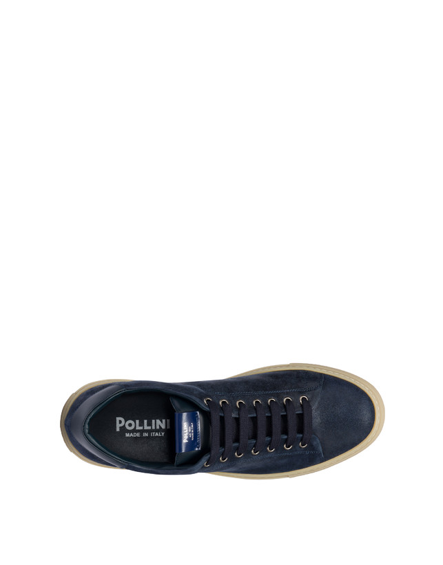 Pollini Sneakers In Crosta Tennis Club Blu Saldi Di Fabbrica