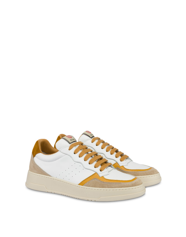 Pollini Sneakers In Vitello E Crosta Bourton Bianco/beige/senape/senape In Saldo