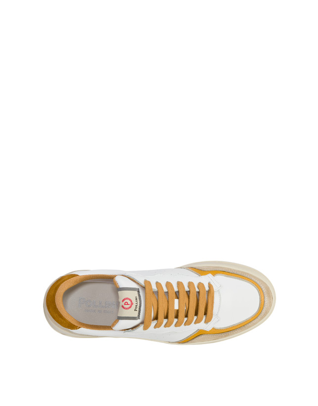 Pollini Sneakers In Vitello E Crosta Bourton Bianco/beige/senape/senape In Saldo