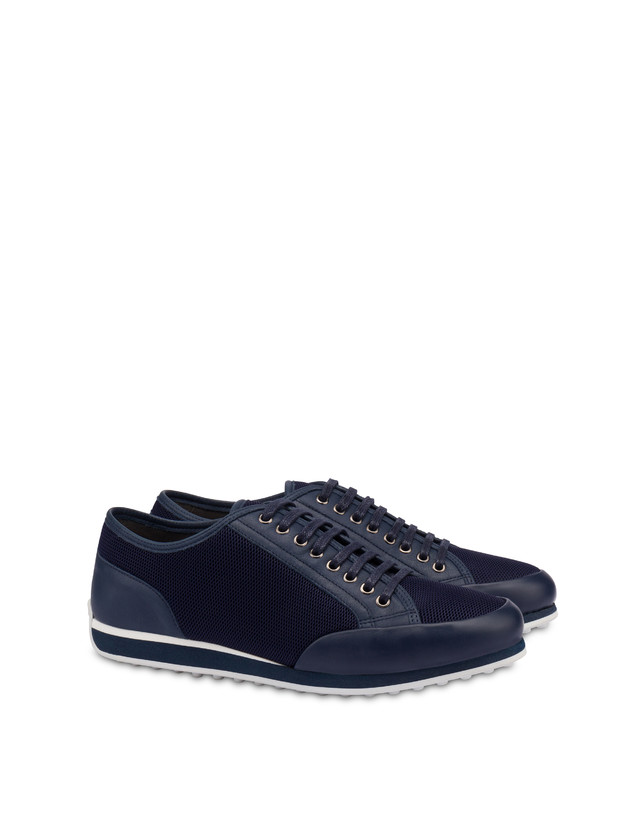 Pollini Sneakers In Vitello E Rete Sporty Driver Blu/blu/blu Italy
