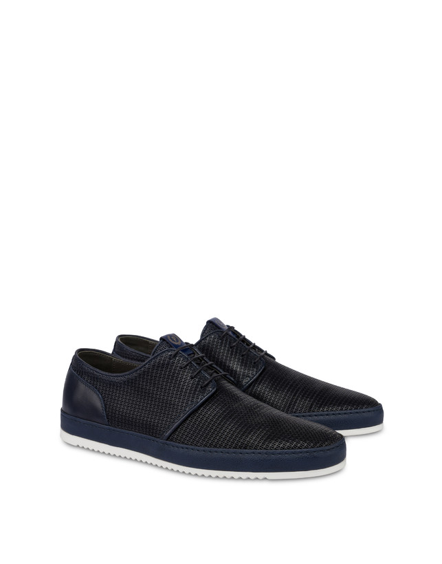 Pollini Derby In Pelle Stampa Traforata Foxing Blu Italia