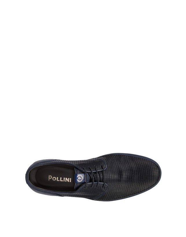 Pollini Derby In Pelle Stampa Traforata Foxing Blu Italia
