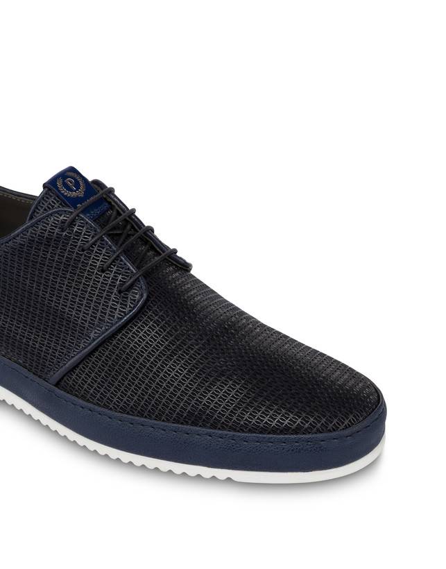 Pollini Derby In Pelle Stampa Traforata Foxing Blu Italia