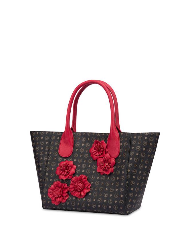 Pollini Tote Bag Medium Heritage Flowers Nero/rosso In Linea