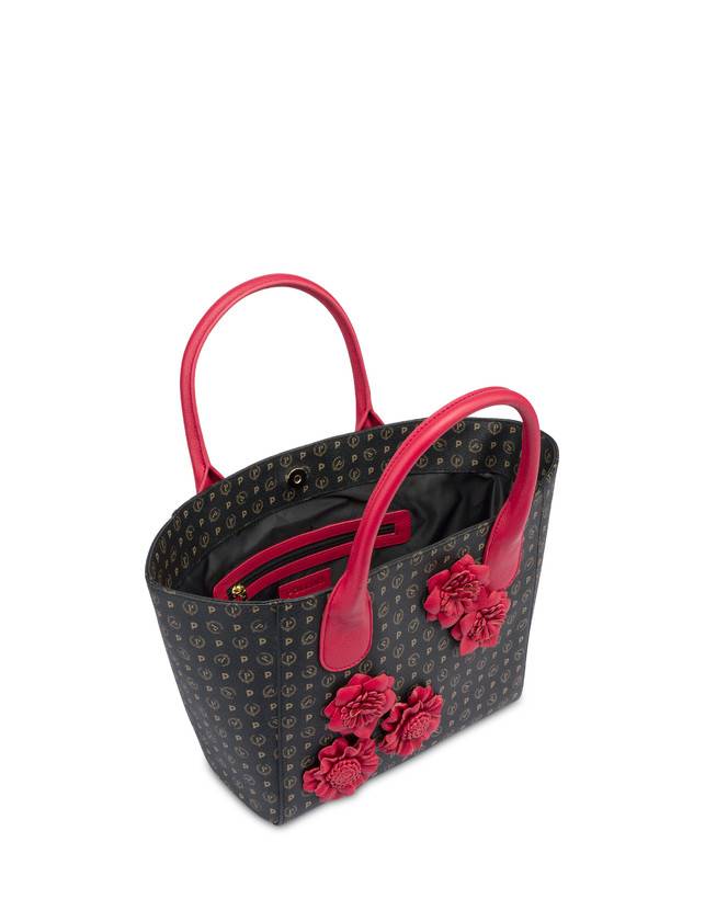 Pollini Tote Bag Medium Heritage Flowers Nero/rosso In Linea
