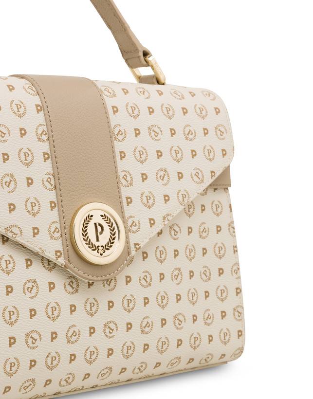 Pollini Borsa A Mano Strutturata Heritage Logo Classic Avorio/ghiaccio Pezzi Unici
