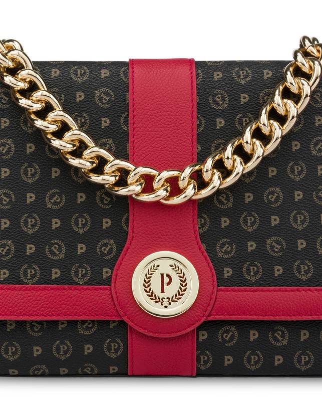 Pollini Borsa A Spalla Heritage Logo Classic Nero/lacca Soddisfazione Garantita