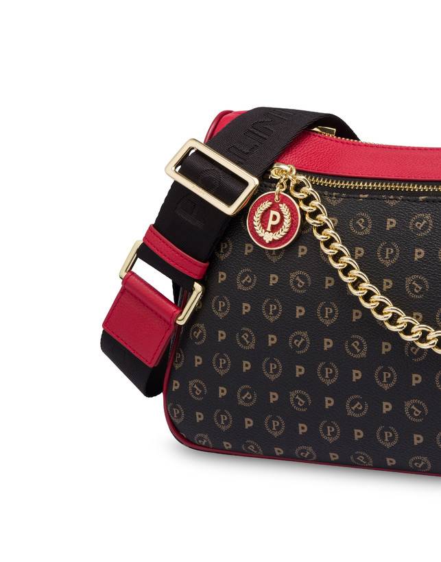 Pollini Borsa A Tracolla In Pvc Heritage Logo Classic Nero/lacca Consegna Veloce