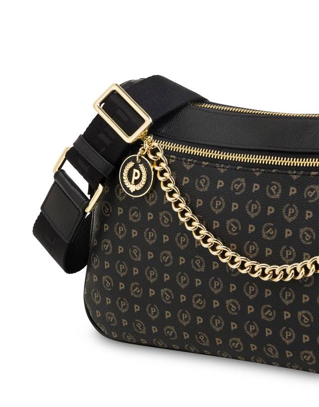 Pollini Borsa A Tracolla In Pvc Heritage Logo Classic Nero/nero Nuovi prodotti