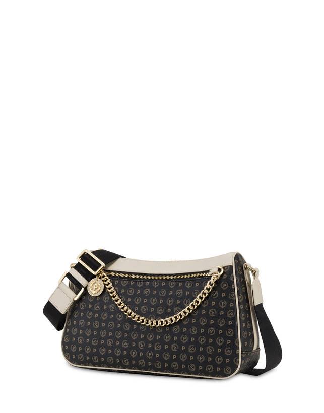 Pollini Borsa A Tracolla In Pvc Heritage Logo Classic Nero/avorio Fino Al -60%
