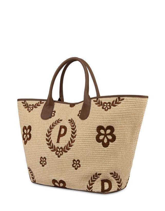 Pollini Tote Bag In Paglia Macro Heritage Big Naturale/t.moro/marrone Outlet