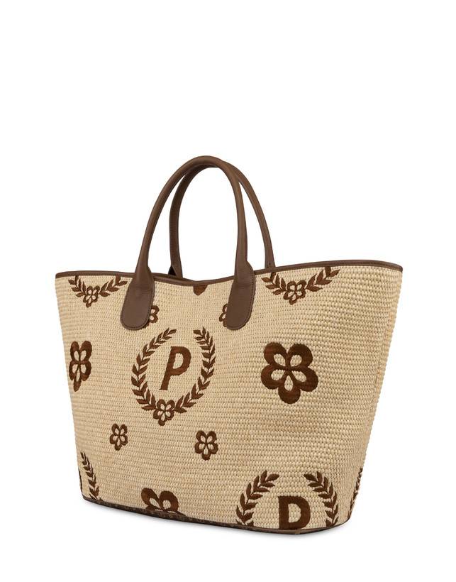 Pollini Tote Bag In Paglia Macro Heritage Big Naturale/t.moro/marrone Outlet