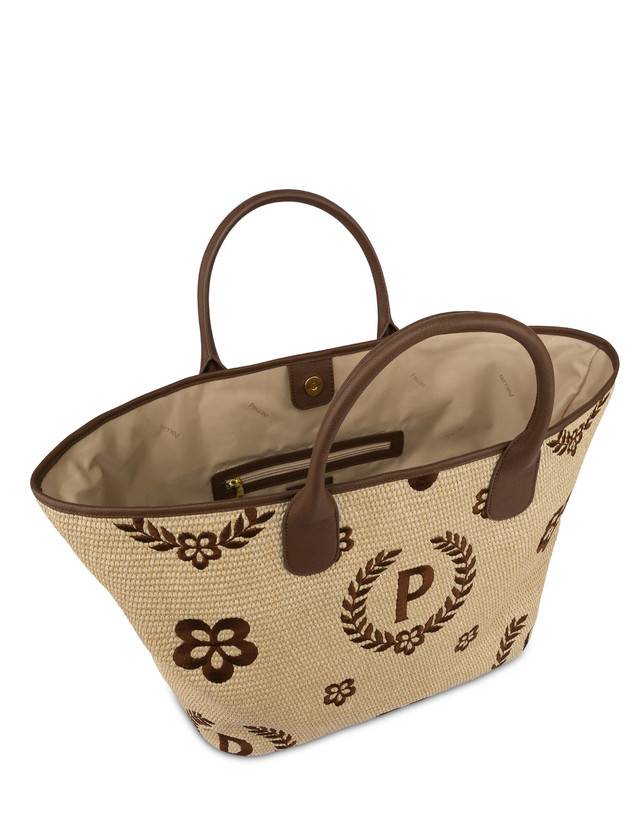 Pollini Tote Bag In Paglia Macro Heritage Big Naturale/t.moro/marrone Outlet