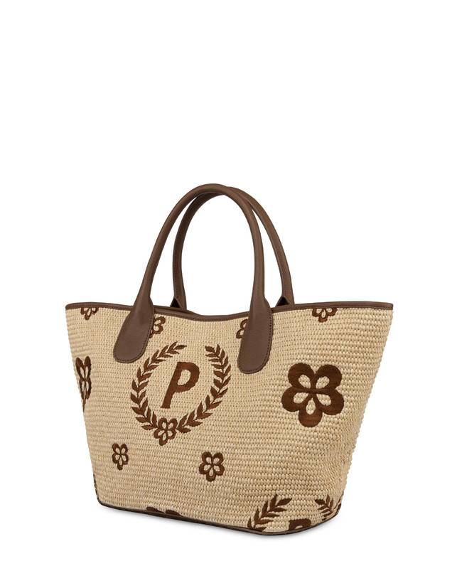 Pollini Tote Bag In Paglia Macro Heritage Medium Naturale/t.moro/marrone In Vendita