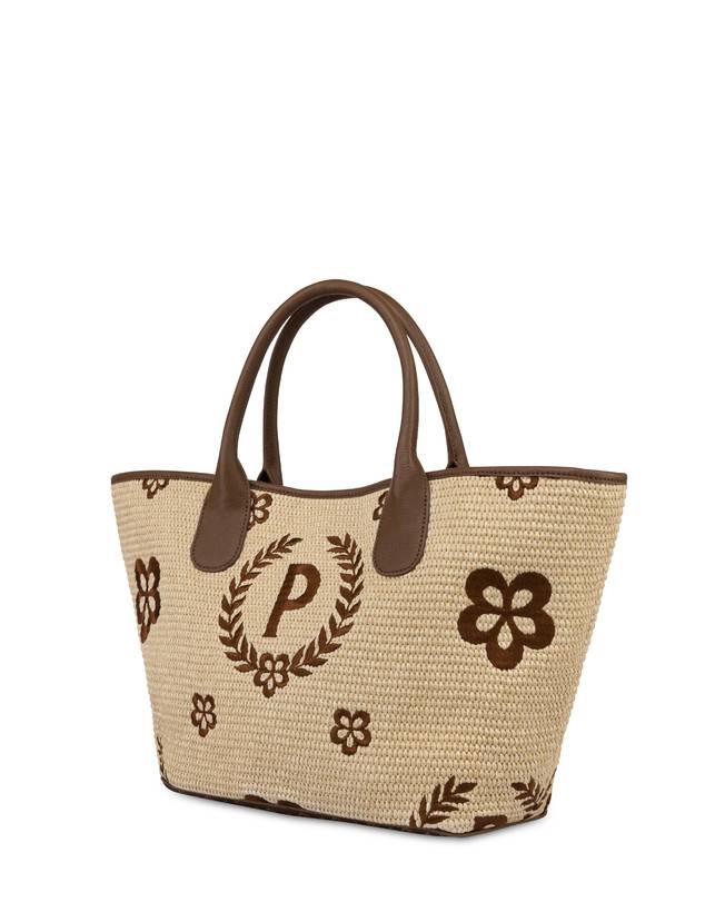 Pollini Tote Bag In Paglia Macro Heritage Medium Naturale/t.moro/marrone In Vendita