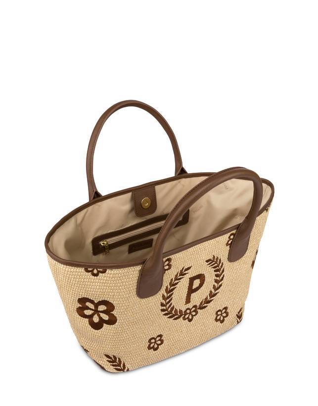 Pollini Tote Bag In Paglia Macro Heritage Medium Naturale/t.moro/marrone In Vendita